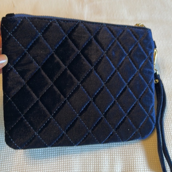 Velvet Dark Blue Woman’s Pouch with Golden Hardware and Zipper - Picture 10 of 13